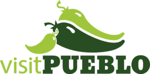 Visit Pueblo Logo with text Visit Pueblo under 3 green chili peppers